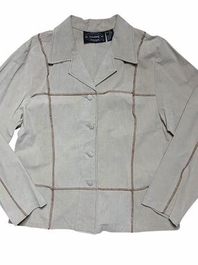 Vintage Y2K Leather Beige Tan Jacket Earth Tones Retro Patchwork Boho Hippie